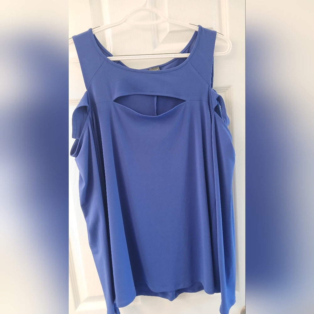 Bold Elements Cut to Curve Cold Shoulder Top  Royal Blue, Size XL, Sexy Appeal